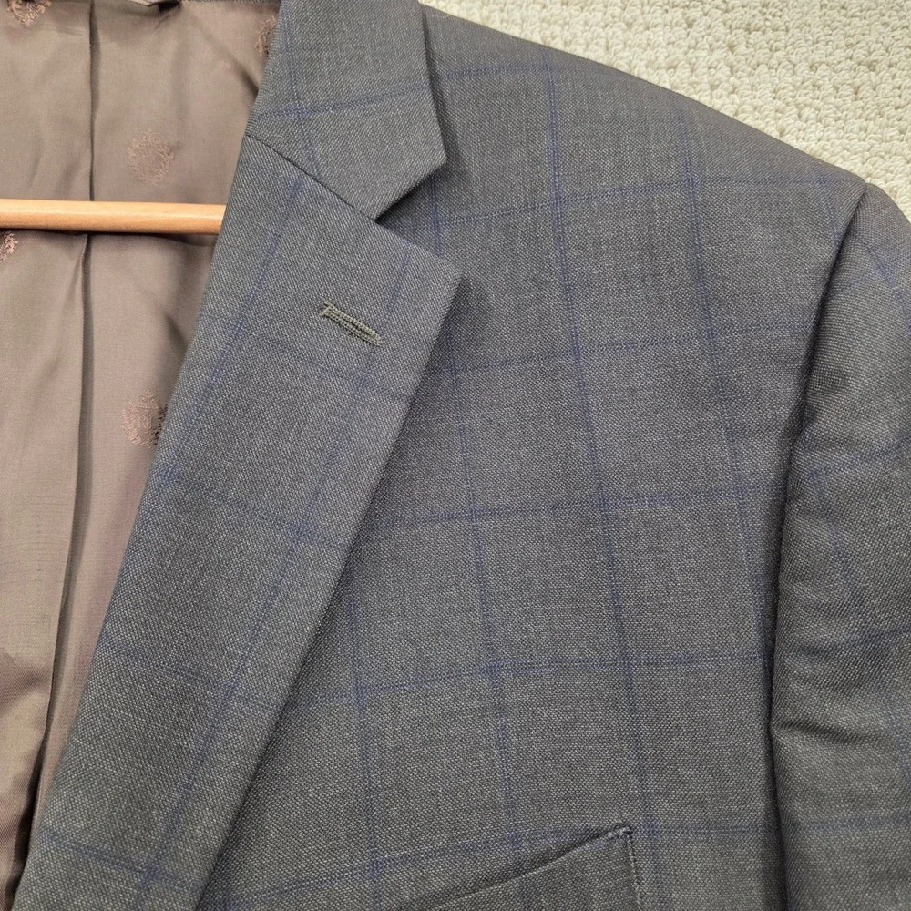 Lauren Ralph Lauren Mens 48L‎ Wool Blazer Gray Windowpane Plaid Suit Jacket